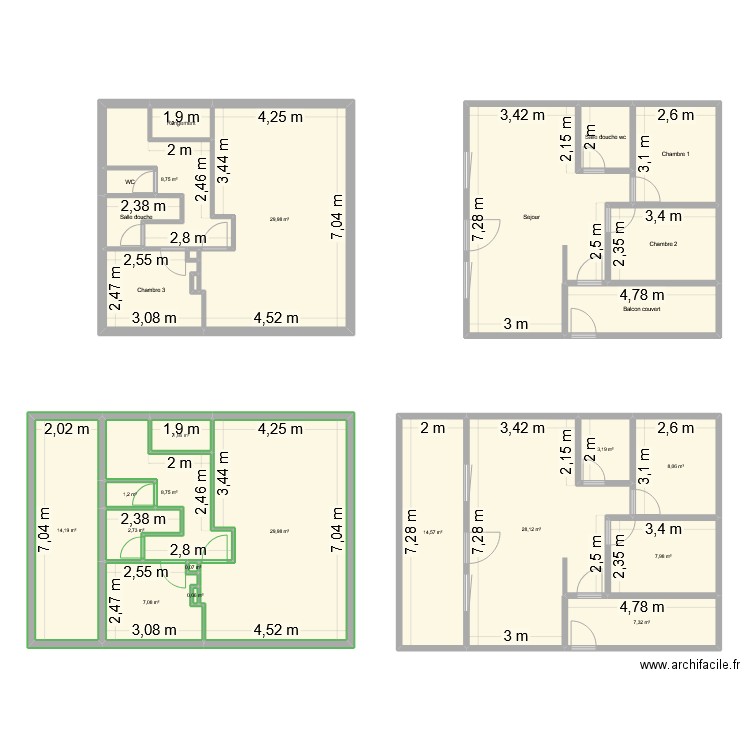 Chalet 2. Plan de 15 pièces et 135 m2