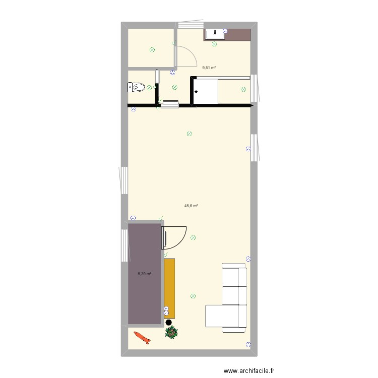 Grenier19. Plan de 3 pièces et 60 m2