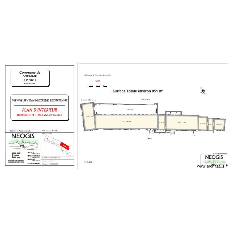 BAT 4 RDC. Plan de 7 pièces et 851 m2