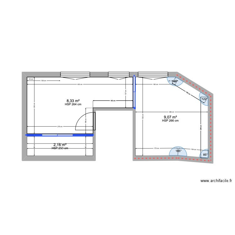 BAT B cloison. Plan de 3 pièces et 20 m2