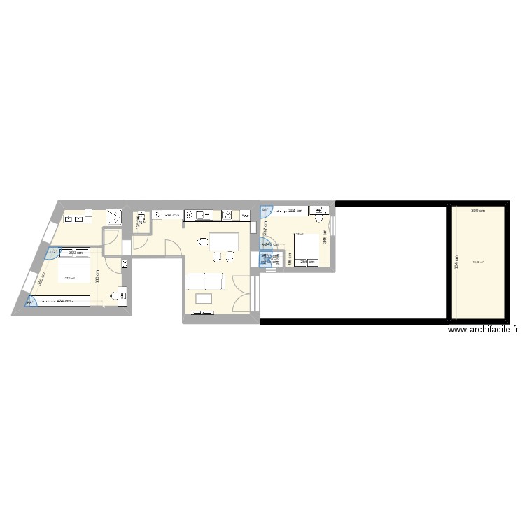 1er etage. Plan de 5 pièces et 46 m2