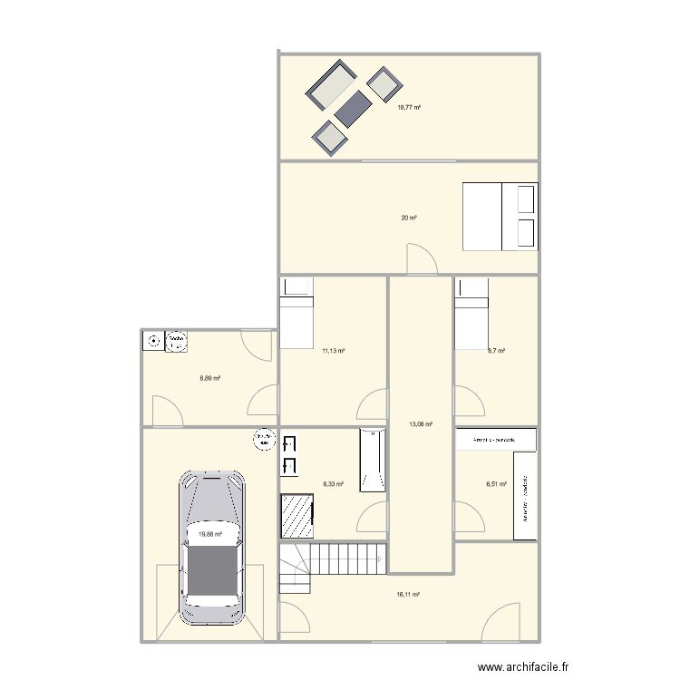 1er étage Villa. Plan de 10 pièces et 131 m2