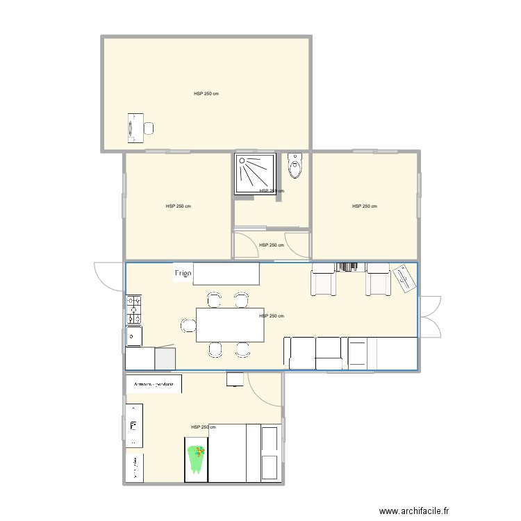 Maison faaa. Plan de 7 pièces et 75 m2