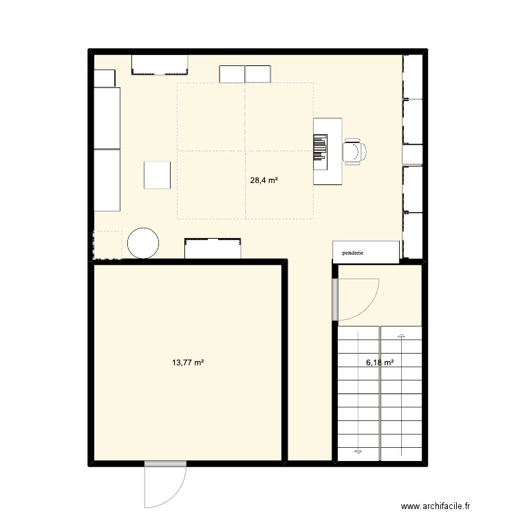 boulot. Plan de 3 pièces et 48 m2