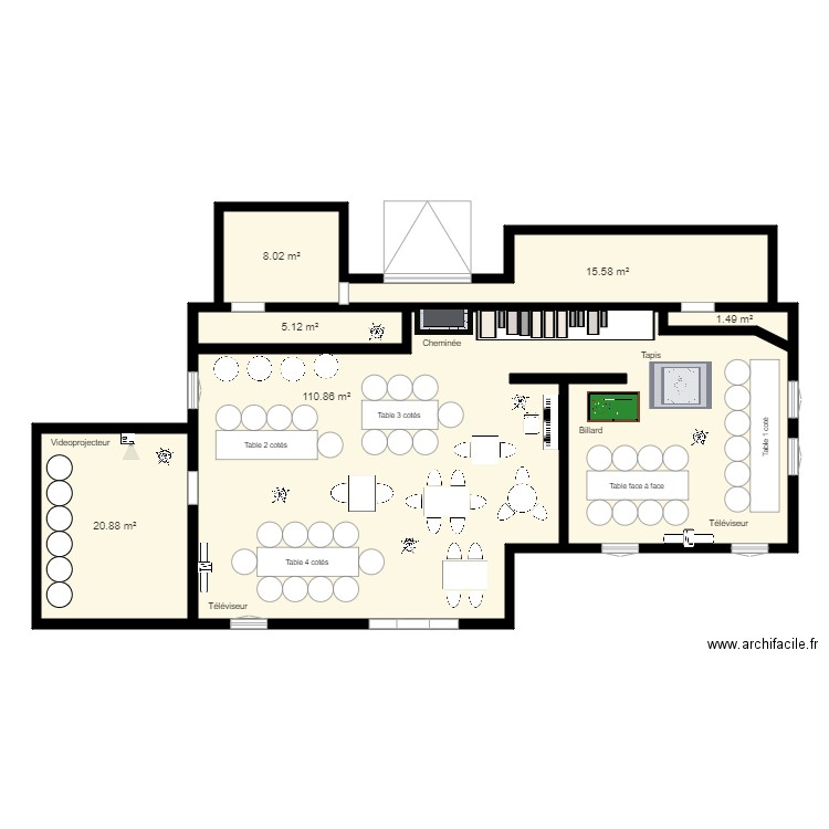 Concept Bar en MQ. Plan de 6 pièces et 162 m2