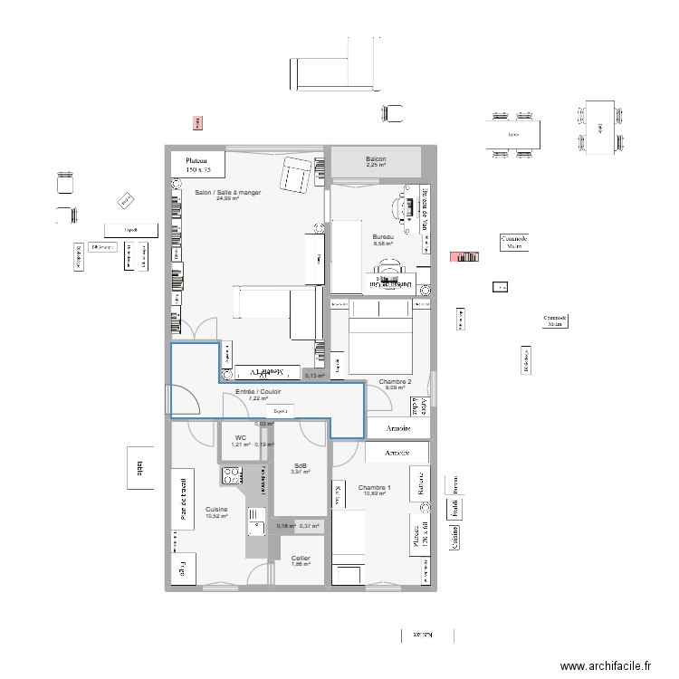 Aménagement cuisine. Plan de 15 pièces et 81 m2