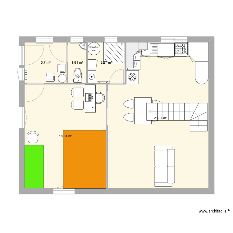 plan plus petit. Plan de 5 pièces et 57 m2