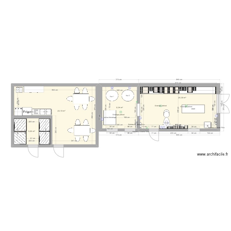 ATELIER SOPHIE avec extension. Plan de 4 pièces et 59 m2