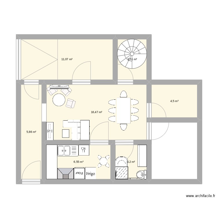 plaisir. Plan de 7 pièces et 51 m2