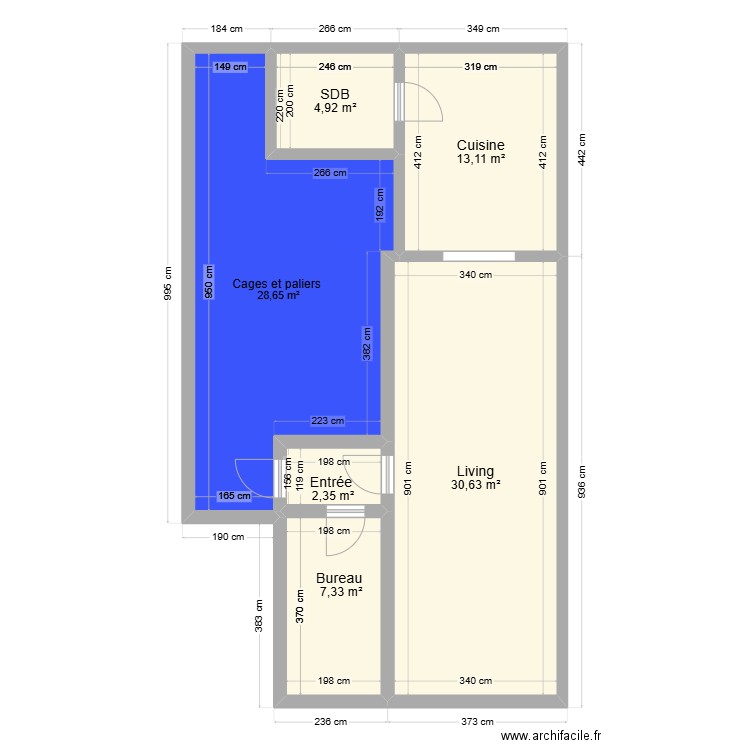 1er étage mulkens. Plan de 6 pièces et 87 m2