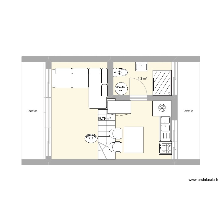 Maison en A Açores . Plan de 2 pièces et 24 m2