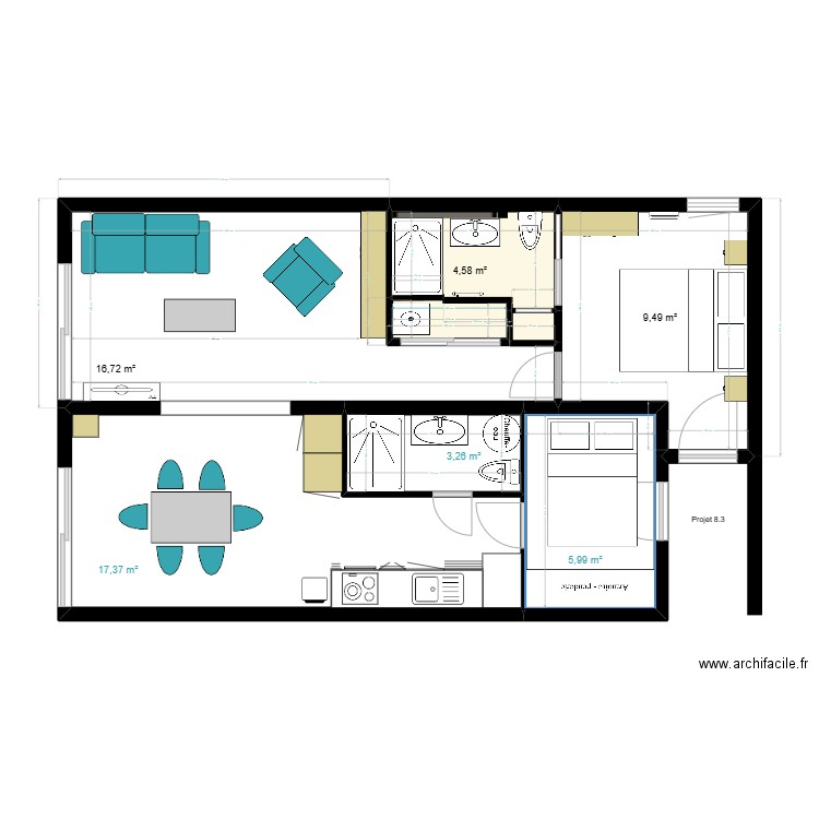 LGM Projet 8.3. Plan de 7 pièces et 58 m2