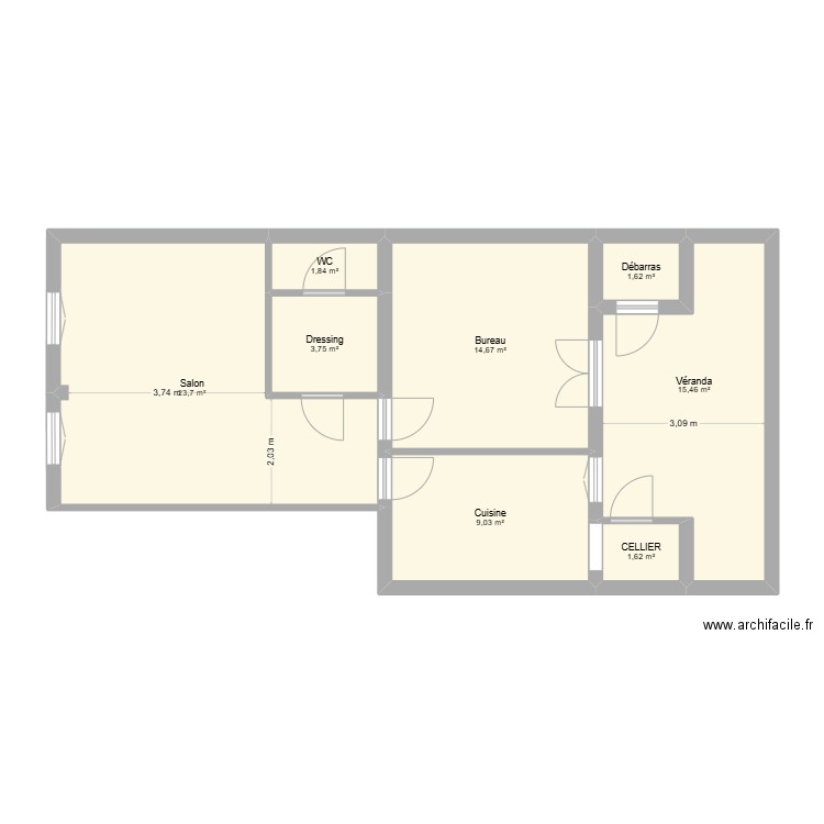 CABRERA RDC. Plan de 8 pièces et 72 m2