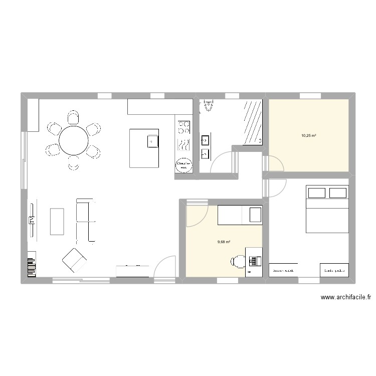 Aménagement . Plan de 2 pièces et 20 m2