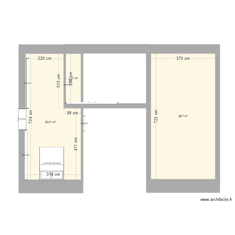 etage. Plan de 3 pièces et 49 m2