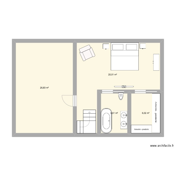 suitee. Plan de 4 pièces et 63 m2