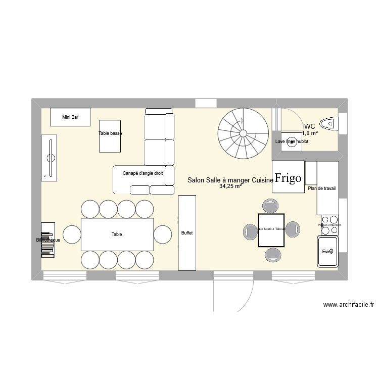 Kerguen. Plan de 2 pièces et 36 m2