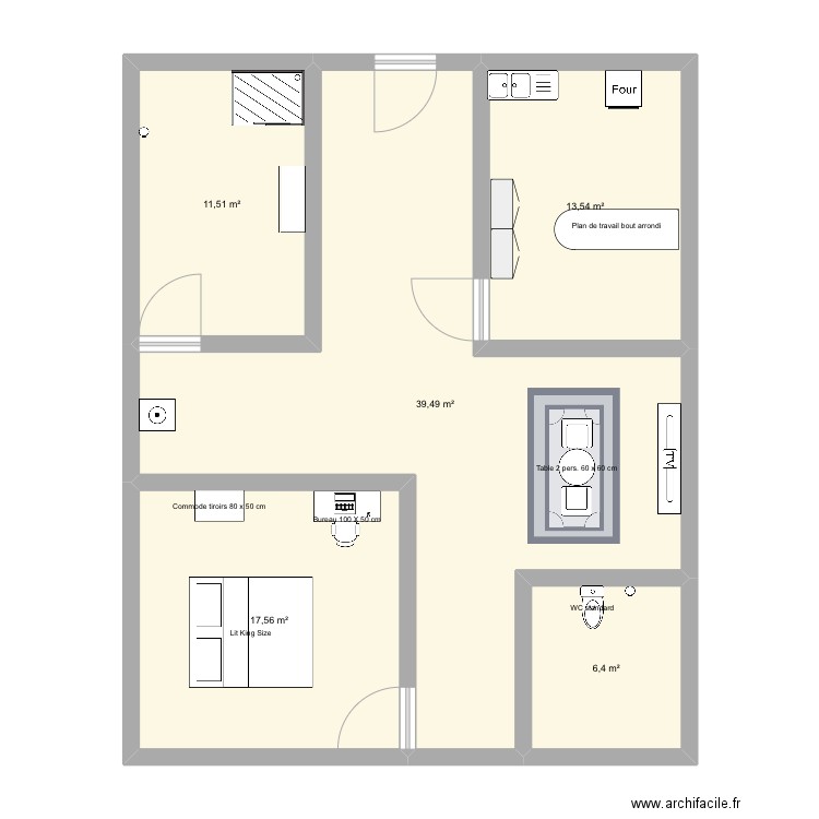 Hinenao. Plan de 5 pièces et 89 m2