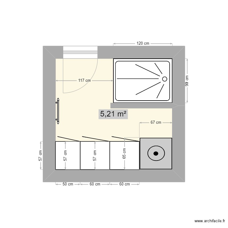 sdbain. Plan de 1 pièce et 5 m2