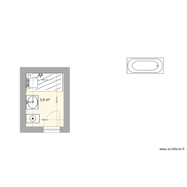 sdb duarte. Plan de 1 pièce et 4 m2