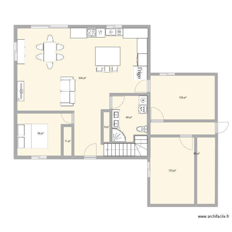 Maison 4e rang (sans sous-sol). Plan de 8 pièces et 99 m2