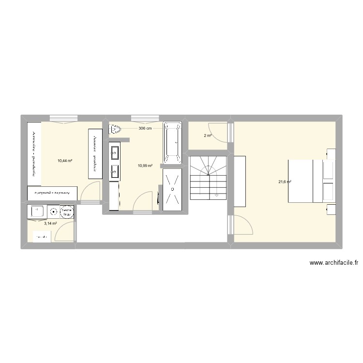 ETAGE MAISON PRINCIPALE MEUBLEE. Plan de 5 pièces et 48 m2