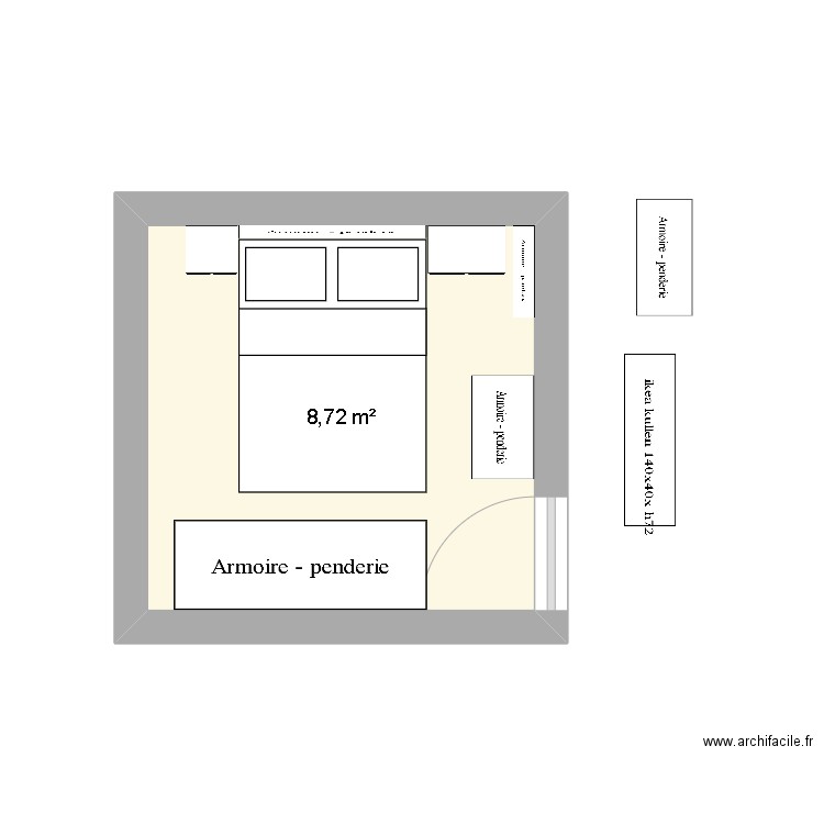 chambre amis dessus. Plan de 1 pièce et 9 m2