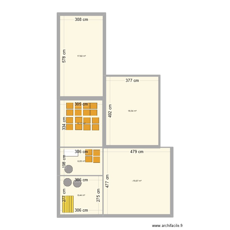 Miellerie. Plan de 6 pièces et 84 m2