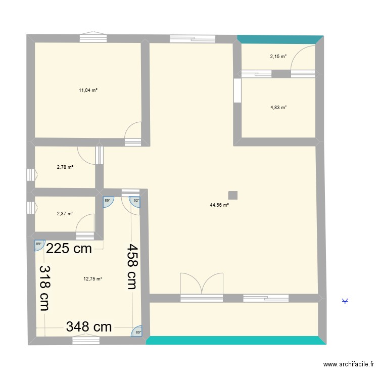 Maison Moderne de 2 Chambres 1 Salon et 2 Douches interne avec 1 Cuisine interne. Plan de 7 pièces et 81 m2