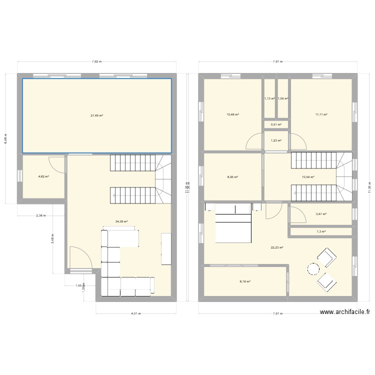 duplexe borj. Plan de 15 pièces et 143 m2