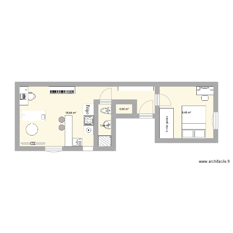 appartement. Plan de 4 pièces et 31 m2