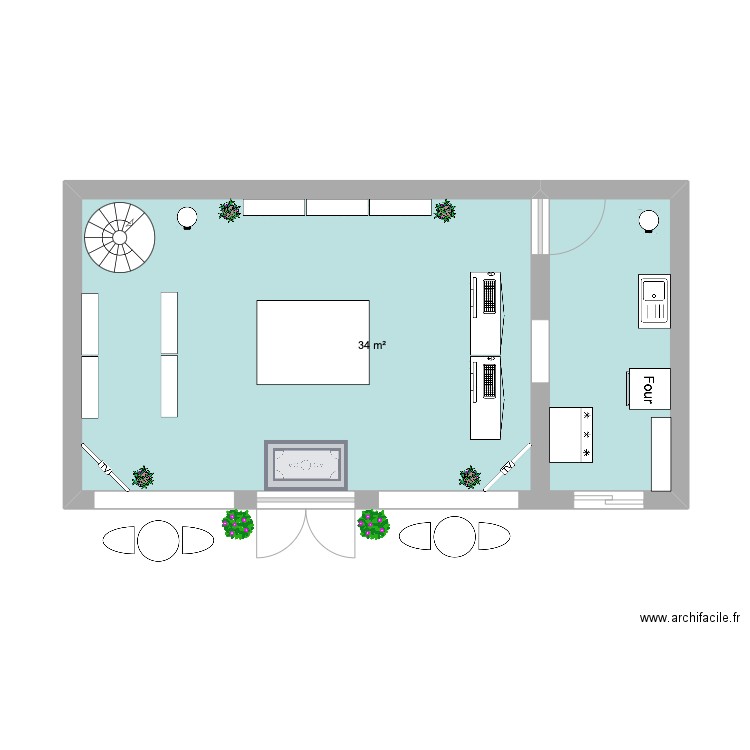 devoir. Plan de 1 pièce et 34 m2