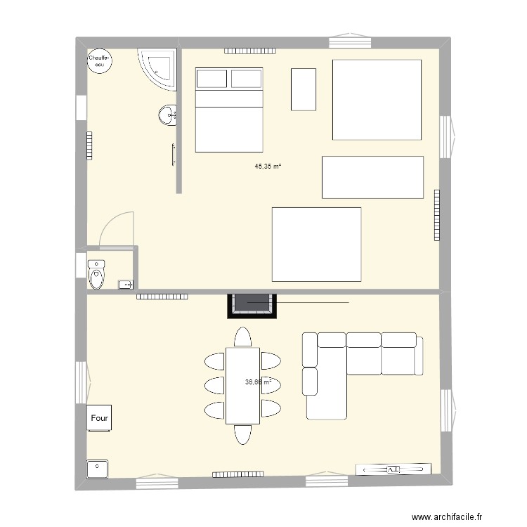 renovation grange. Plan de 2 pièces et 82 m2