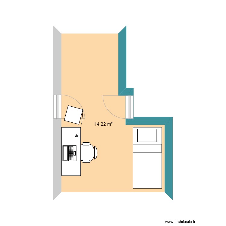 chambre. Plan de 1 pièce et 14 m2