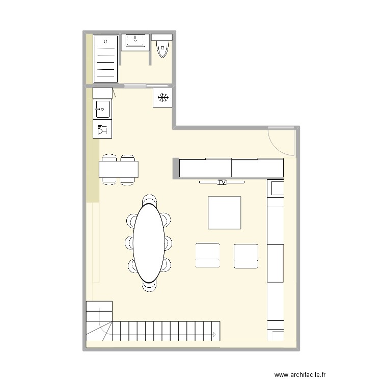 Bureau - ss sol. Plan de 2 pièces et 50 m2