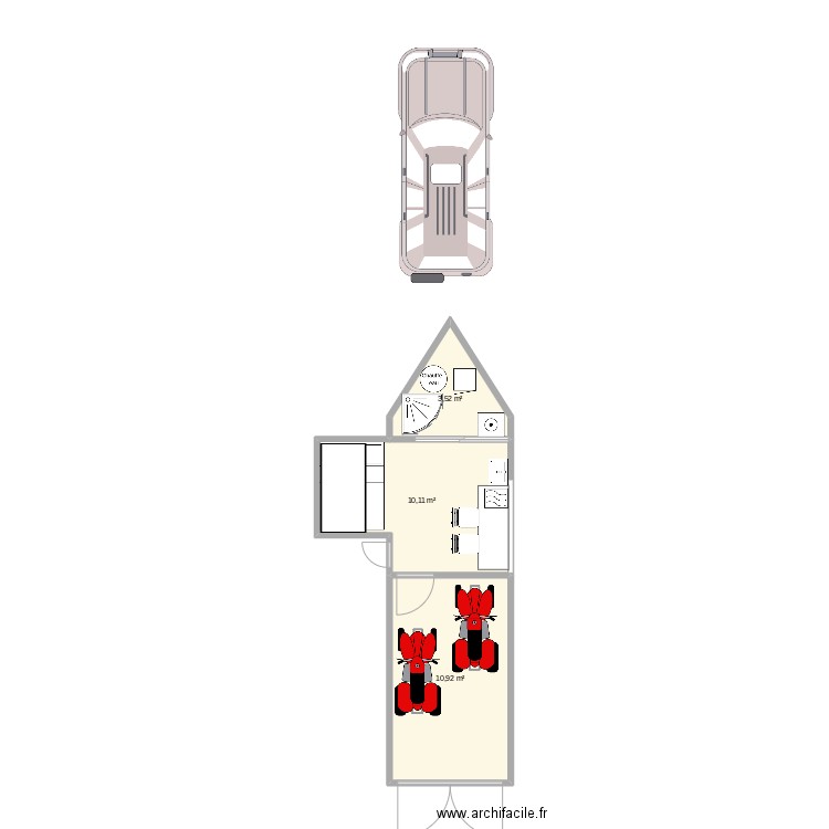 roulotte . Plan de 3 pièces et 25 m2