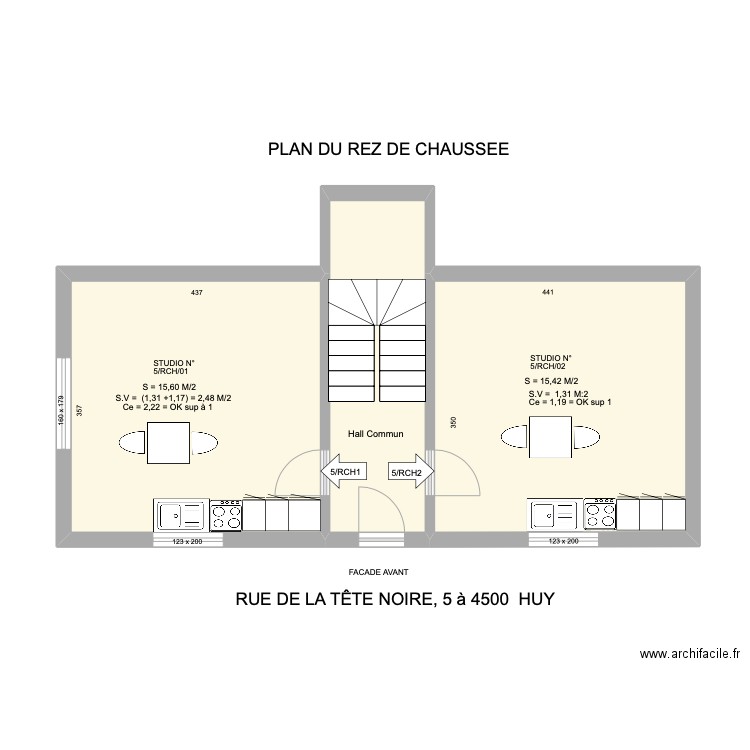 tete noire. Plan de 3 pièces et 48 m2