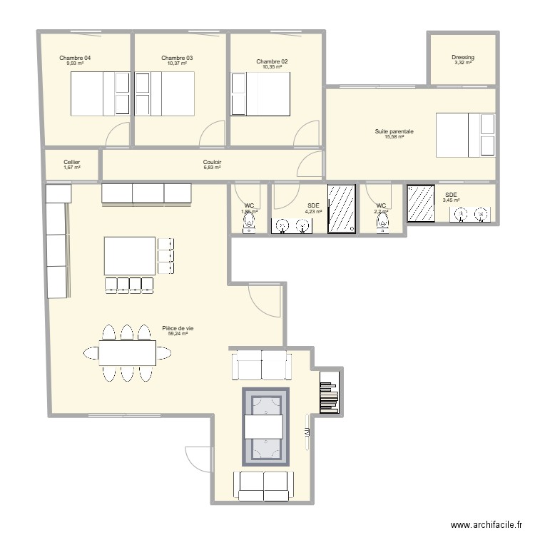 LOT 201-202 4 chambres. Plan de 12 pièces et 129 m2