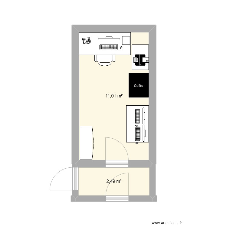 Bureau 2. Plan de 2 pièces et 14 m2