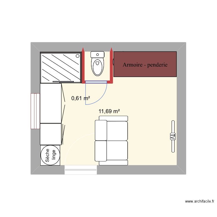 Ministudio. Plan de 2 pièces et 12 m2