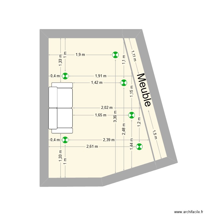 chambre beckrich. Plan de 2 pièces et 12 m2