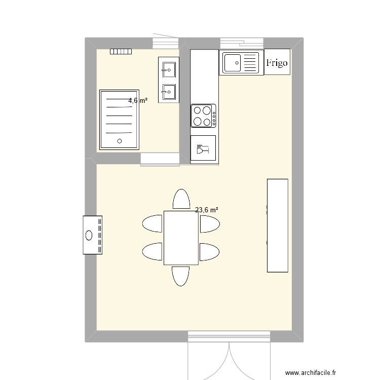 salle. Plan de 2 pièces et 28 m2