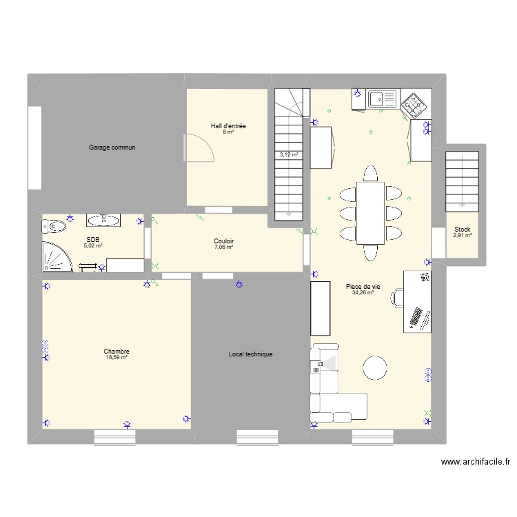 Cave travaux. Plan de 9 pièces et 106 m2