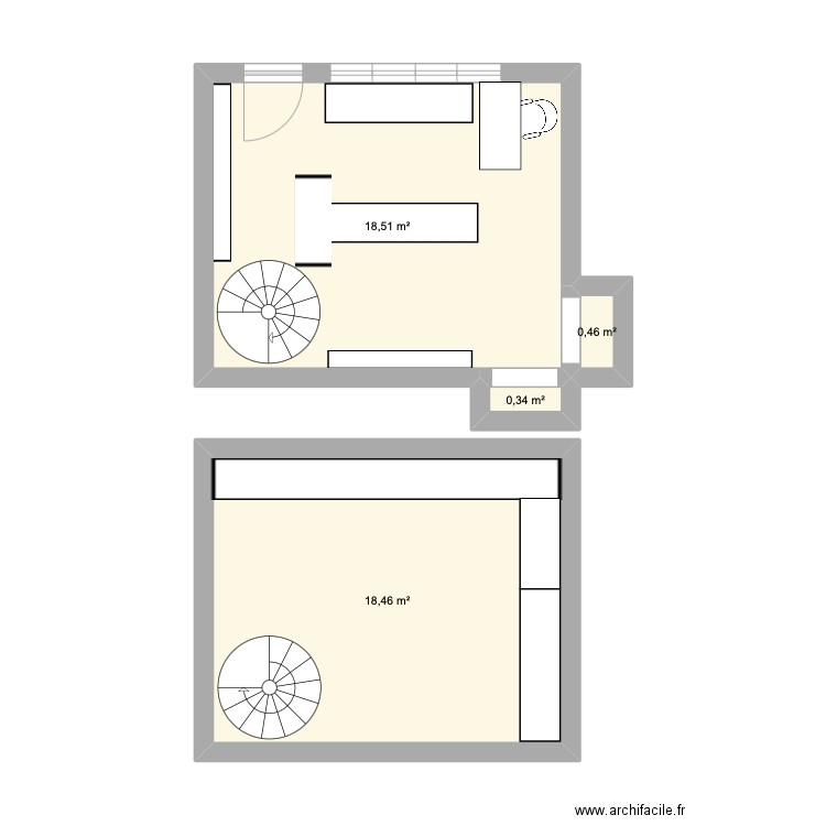 stage. Plan de 4 pièces et 38 m2