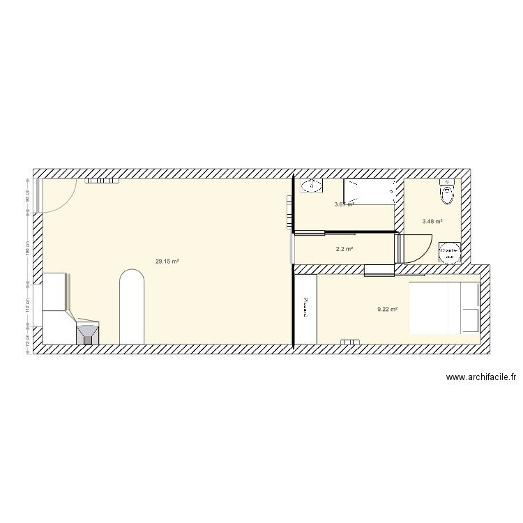 Plan Appartement RDC 40m2. Plan de 0 pièce et 0 m2