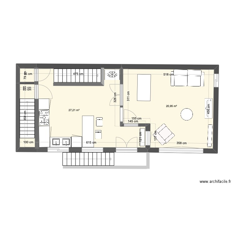 House rdc 2. Plan de 2 pièces et 48 m2