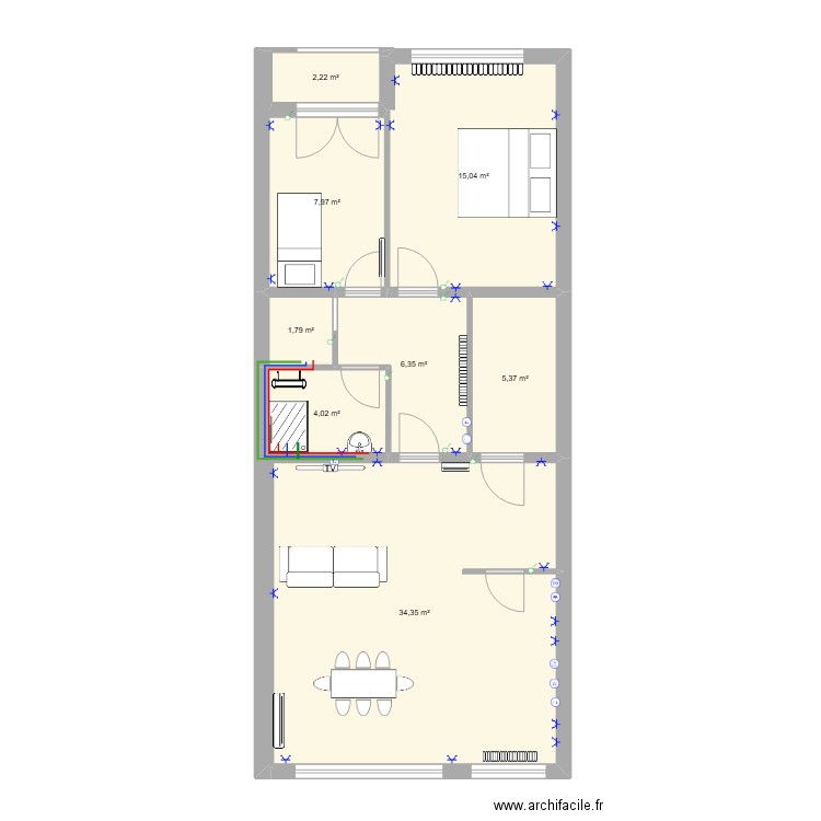 PETILLON. Plan de 8 pièces et 77 m2