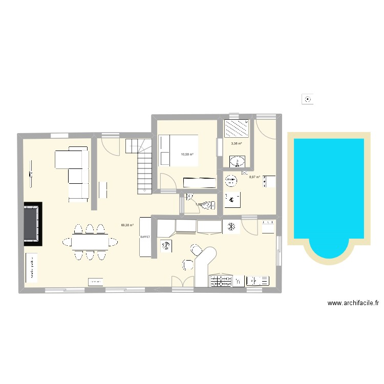 RDC complet. Plan de 5 pièces et 94 m2