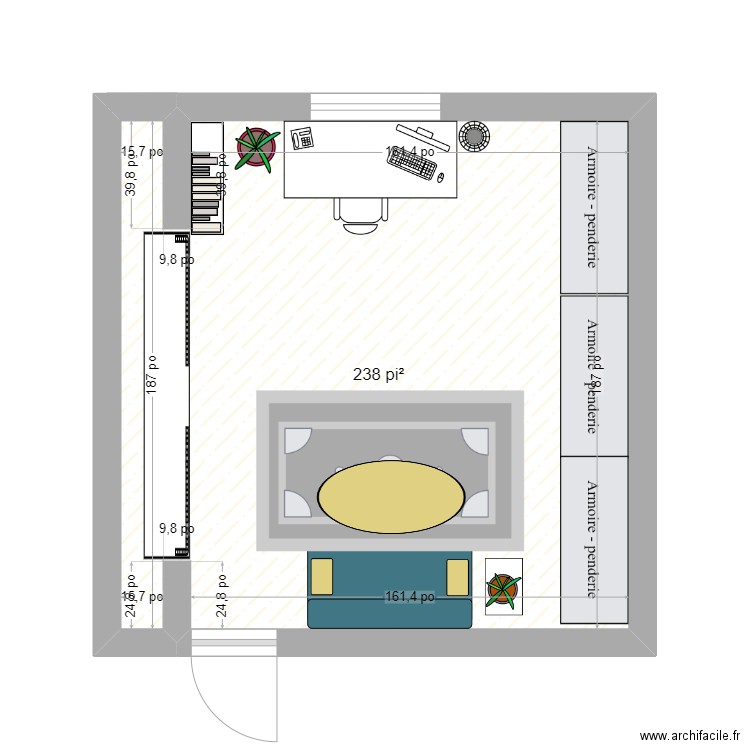 Pièce secondaire Normand/Martine extension. Plan de 1 pièce et 22 m2