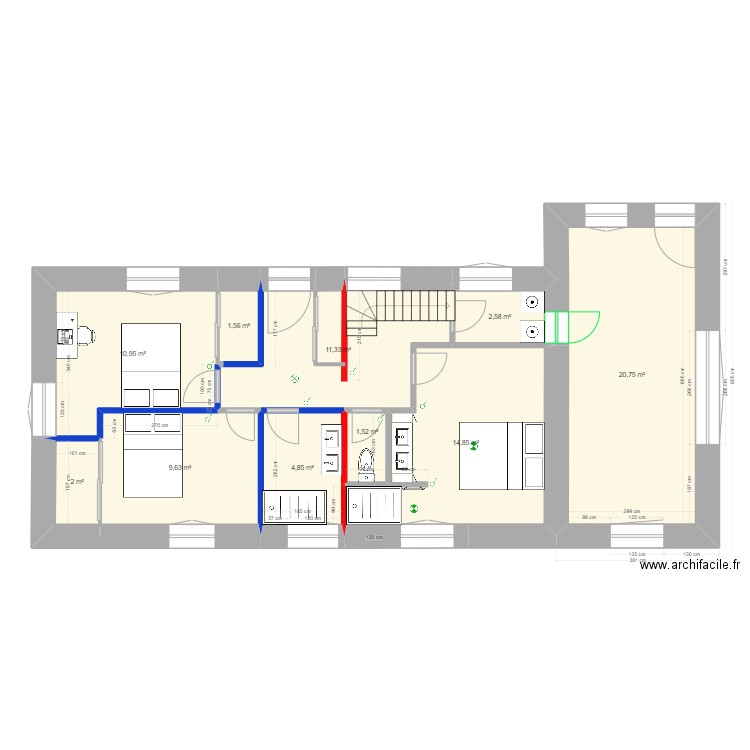 Habitation V JSA - Suite parentale. Plan de 14 pièces et 170 m2